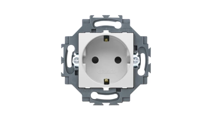 Gniazdo Schuko 2P+E 16A z przesłonami styków, z uziemieniem, samozaciski, białe, Dahlia GW35206W