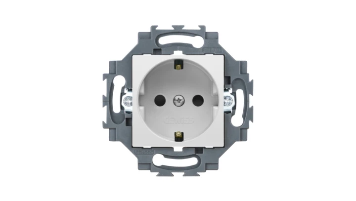 Gniazdo Schuko 2P+E 16A z przesłonami styków, z uziemieniem, zaciski śrubowe, białe, Dahlia GW35207W