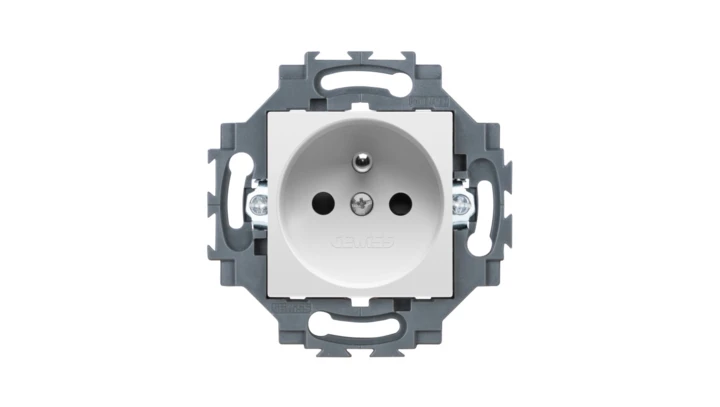 Gniazdo z uziemieniem 2P+E 16A z przesłonami styków, zaciski śrubowe, biały, Dahlia GW35212W