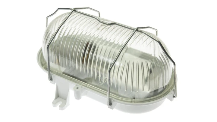 Oprawa OWAL 100, E27, 18W, klosz przeźroczysty szklany, podstawa biała, siatka metalowa, 230V, IK06, IP44 /D.31524/