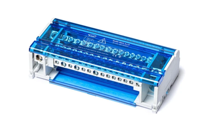 Czterobiegunowy modułowy blok rozdzielczy 4x(11x6mm² 3x25mm² 1x35mm²) na szynę TS35 ShNK MAX 4x15 85150002
