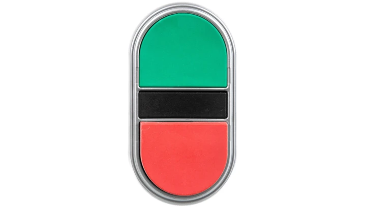Napęd przycisku podwójny zielony/czerwony z samopowrotem wystający/płaski LPCB7213