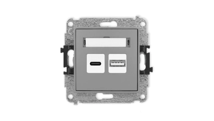 ICON Mechanizm ładowarki USB podwójnej USB C + USB A, 30W max. szary mat 27ICUSB-10