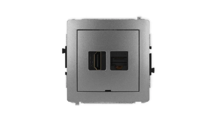 DECO Mechanizm gniazda HDMI 2.0, 4K + gniazda komp. poj. 1xRJ45, kat. 6A, 8-stykowy, bez pola opisowego grafitowy 11DGHKBO-46A