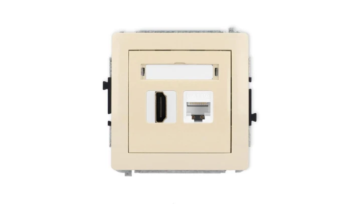 DECO Mechanizm gniazda pojedynczego HDMI 2.1, 8K + gniazda komp. poj. 1xRJ45, kat. 6A, 8-stykowy beżowy 1DGHK-86A