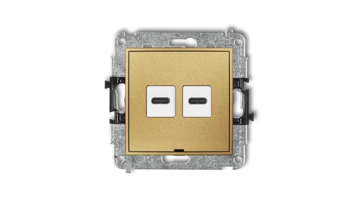 MINI Mechanizm ładowarki USB podwójnej 2xUSB C, 30W max., bez pola opisowego złoty 29MCUSBBO-9
