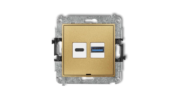 ICON Mechanizm ładowarki USB podwójnej USB C + USB A, 30W max., bez pola opisowego złoty 29ICUSBBO-10