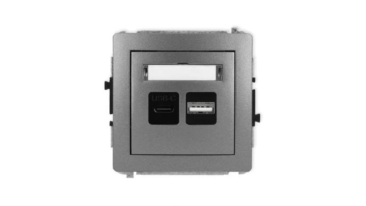 DECO Mechanizm ładowarki USB podwójnej USB C + USB A, 30W max. grafitowy 11DCUSB-10