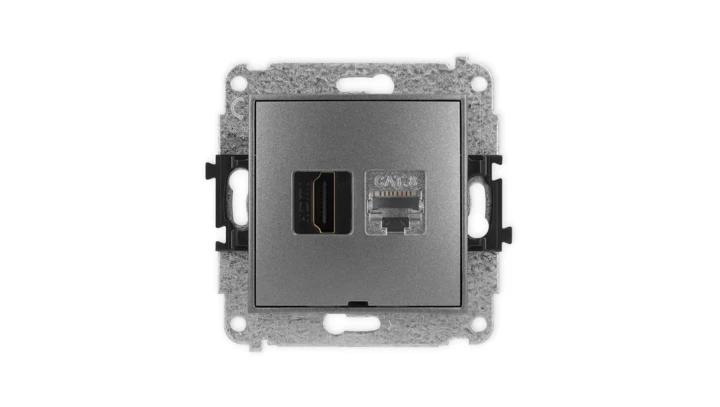 MINI Mechanizm gniazda HDMI 2.1, 8K + gniazda 1xRJ45, kat. 8, ekranowany, 8-stykowy, bez pola opisowego grafitowy 11MGHKBO-88