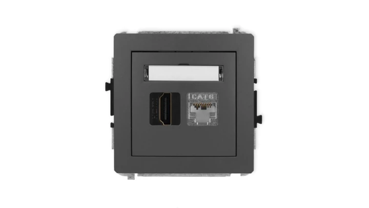 DECO Mechanizm gniazda HDMI 2.0, 4K + gniazda komp. poj. 1xRJ45, kat. 6, ekranowany, 8-stykowy grafitowy mat 28DGHK-46