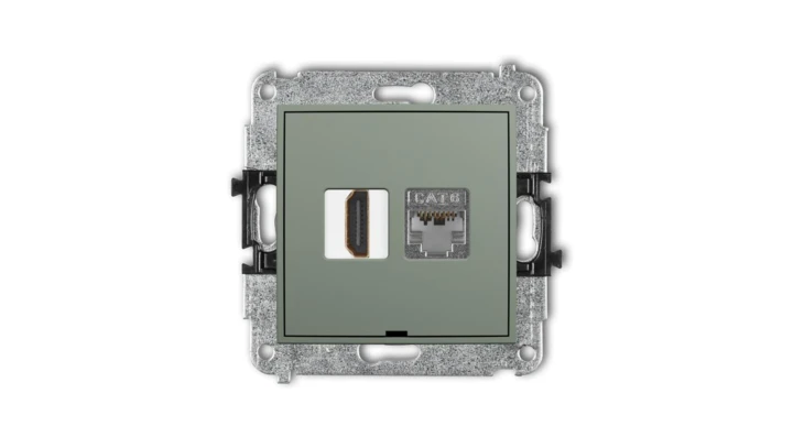 ICON Mechanizm gniazda HDMI 2.0, 4K + gniazda 1xRJ45, kat. 6, ekranowany, 8-stykowy, bez pola opisowego szałwiowy 61IGHKBO-46