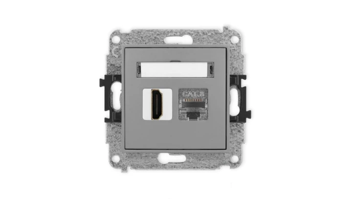 ICON Mechanizm gniazda pojedynczego HDMI 2.1, 8K + gniazda komp. poj. 1xRJ45, kat. 8, ekranowany, 8-stykowy szary mat 27IGHK-88