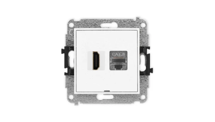 MINI Mechanizm gniazda HDMI 2.1, 8K + gniazda 1xRJ45, kat. 8, ekranowany, 8-stykowy, bez pola opisowego biały mat 25MGHKBO-88