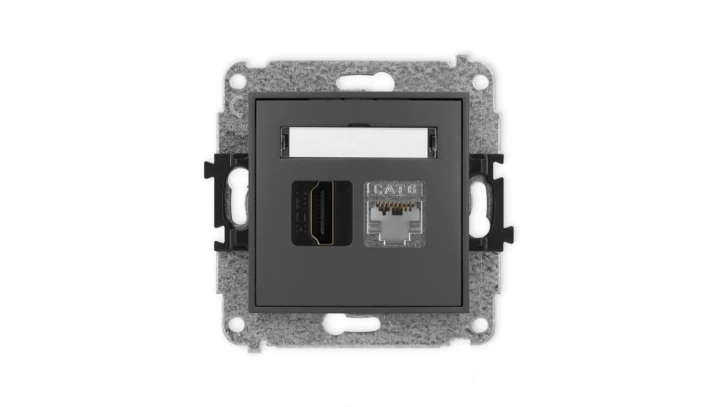ICON Mechanizm gniazda HDMI 2.0, 4K + gniazda komp. poj. 1xRJ45, kat. 6, ekranowany, 8-stykowy grafitowy mat 28IGHK-46