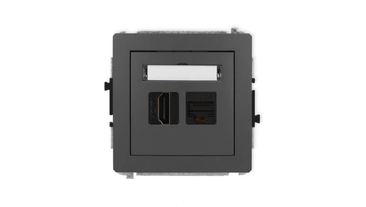 DECO Mechanizm gniazda pojedynczego HDMI 2.1, 8K + gniazda komp. poj. 1xRJ45, kat. 6A, 8-stykowy grafitowy mat 28DGHK-86A