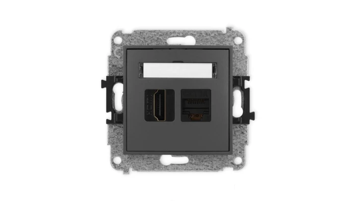 ICON Mechanizm gniazda pojedynczego HDMI 2.0, 4K + gniazda komp. poj. 1xRJ45, kat. 6A, 8-stykowy grafitowy mat 28IGHK-46A