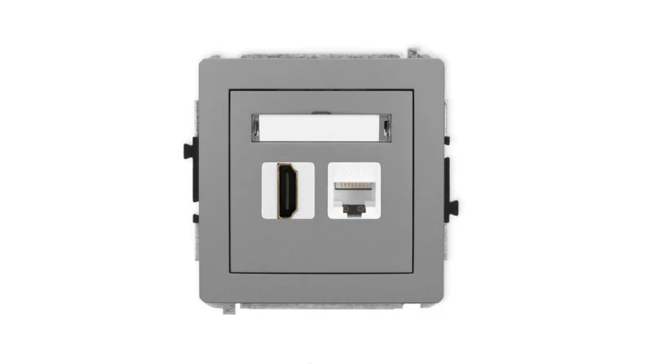 DECO Mechanizm gniazda pojedynczego HDMI 2.0, 4K + gniazda komp. poj. 1xRJ45, kat. 6A, 8-stykowy szary mat 27DGHK-46A