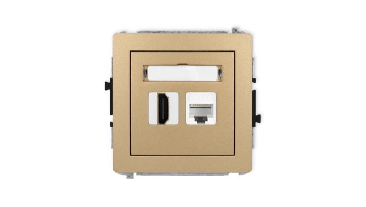 DECO Mechanizm gniazda pojedynczego HDMI 2.1, 8K + gniazda komp. poj. 1xRJ45, kat. 6A, 8-stykowy złoty metalik 8DGHK-86A