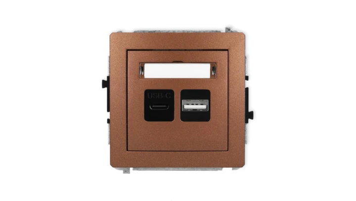DECO Mechanizm ładowarki USB podwójnej USB C + USB A, 30W max. brązowy metalik 9DCUSB-10