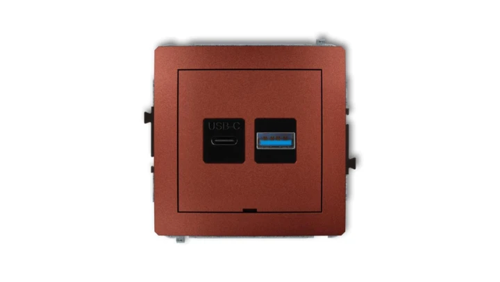 DECO Mechanizm ładowarki USB podwójnej USB C + USB A, 30W max., bez pola opisowego brązowy metalik 9DCUSBBO-10