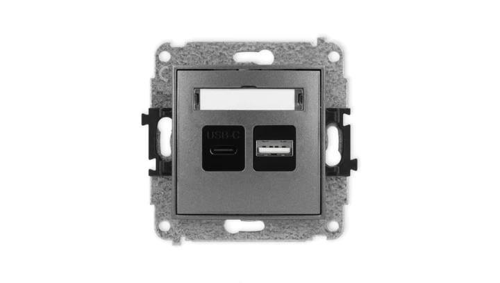 ICON Mechanizm ładowarki USB podwójnej USB C + USB A, 30W max. grafitowy 11ICUSB-10