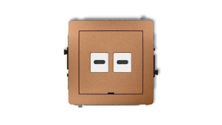 DECO Mechanizm ładowarki USB podwójnej 2xUSB C, 30W max., bez pola opisowego złoty metalik 8DCUSBBO-9