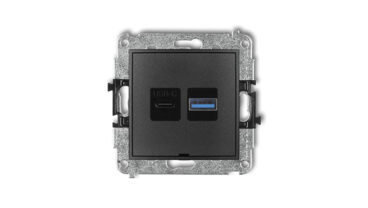 ICON Mechanizm ładowarki USB podwójnej USB C + USB A, 30W max., bez pola opisowego grafitowy 11ICUSBBO-10