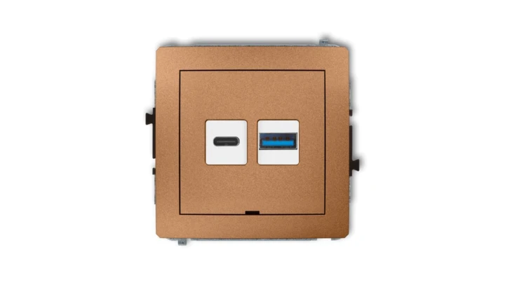 DECO Mechanizm ładowarki USB podwójnej USB C + USB A, 30W max., bez pola opisowego złoty metalik 8DCUSBBO-10