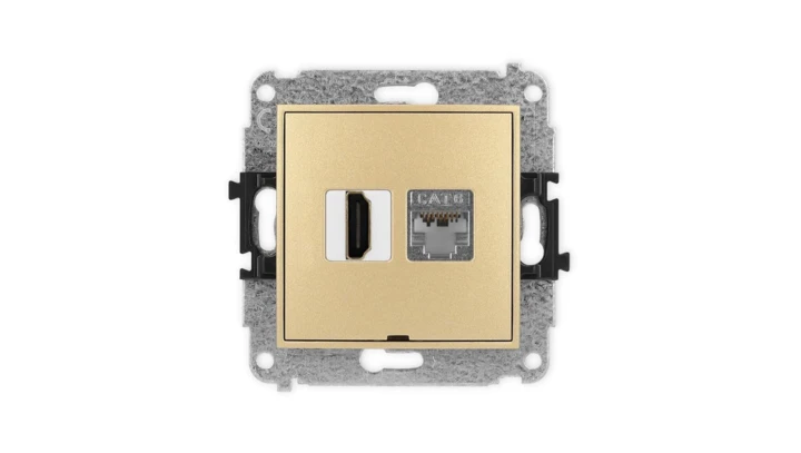 MINI Mechanizm gniazda HDMI 2.0, 4K + gniazda 1xRJ45, kat. 6, ekranowany, 8-stykowy, bez pola opisowego złoty 29MGHKBO-46