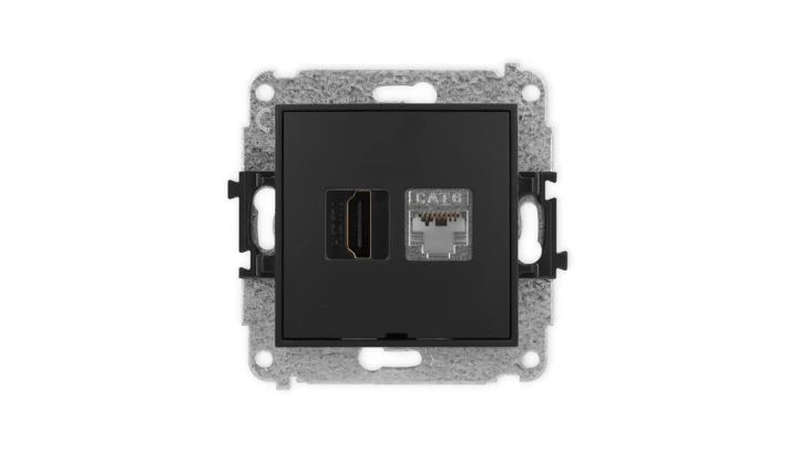 ICON Mechanizm gniazda HDMI 2.0, 4K + gniazda 1xRJ45, kat. 6, ekranowany, 8-stykowy, bez pola opisowego czarny mat 12IGHKBO-46