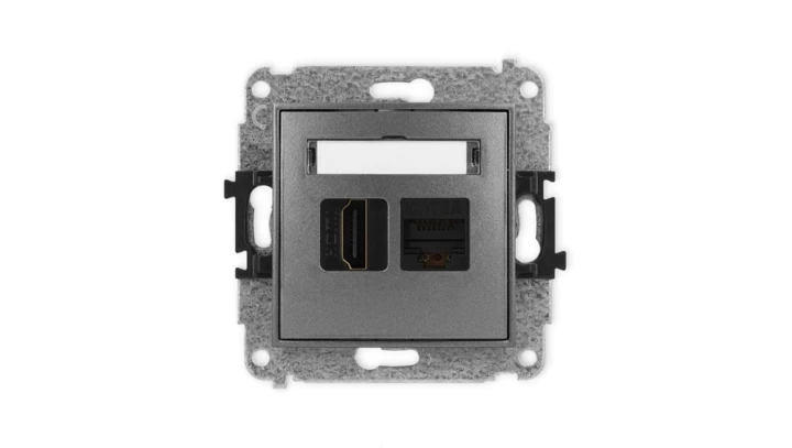 ICON Mechanizm gniazda pojedynczego HDMI 2.0, 4K + gniazda komp. poj. 1xRJ45, kat. 6A, 8-stykowy grafitowy 11IGHK-46A
