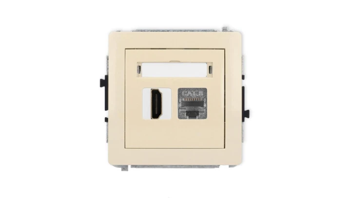 DECO Mechanizm gniazda pojedynczego HDMI 2.1, 8K + gniazda komp. poj. 1xRJ45, kat. 8, ekranowany, 8-stykowy beżowy 1DGHK-88