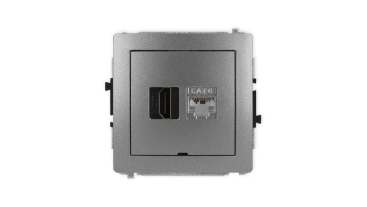 DECO Mechanizm gniazda HDMI 2.0, 4K + gniazda 1xRJ45, kat. 6, ekranowany, 8-stykowy, bez pola opisowego grafitowy 11DGHKBO-46