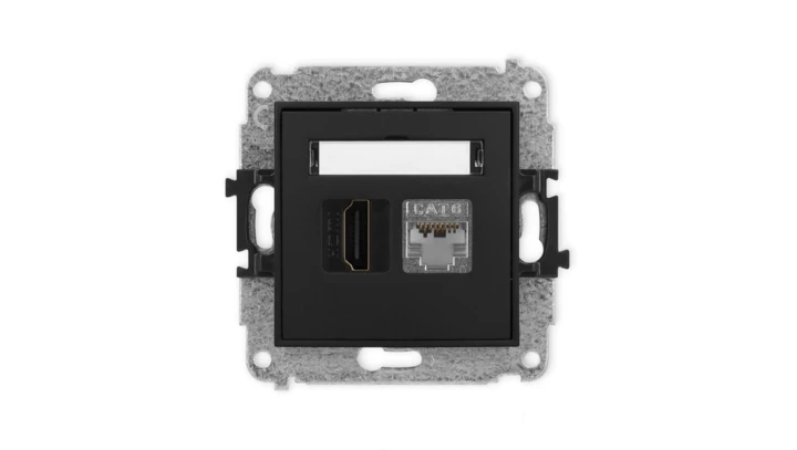 ICON Mechanizm gniazda pojedynczego HDMI 2.0, 4K + gniazda komp. poj. 1xRJ45, kat. 6, ekranowany, 8-stykowy czarny mat 12IGHK-46