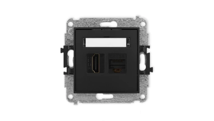 ICON Mechanizm gniazda pojedynczego HDMI 2.0, 4K + gniazda komp. poj. 1xRJ45, kat. 6A, 8-stykowy czarny mat 12IGHK-46A