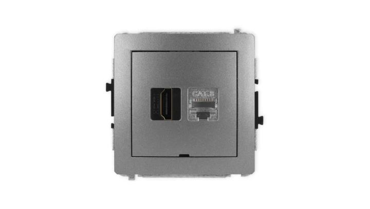 DECO Mechanizm gniazda HDMI 2.1, 8K + gniazda 1xRJ45, kat. 8, ekranowany, 8-stykowy, bez pola opisowego grafitowy 11DGHKBO-88