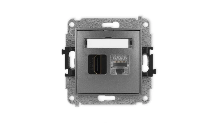ICON Mechanizm gniazda pojedynczego HDMI 2.1, 8K + gniazda komp. poj. 1xRJ45, kat. 8, ekranowany, 8-stykowy grafitowy 11IGHK-88