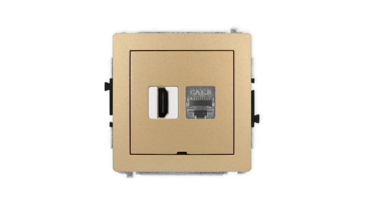 DECO Mechanizm gniazda HDMI 2.1, 8K + gniazda 1xRJ45, kat. 8, ekranowany, 8-stykowy, bez pola opisowego złoty metalik 8DGHKBO-88
