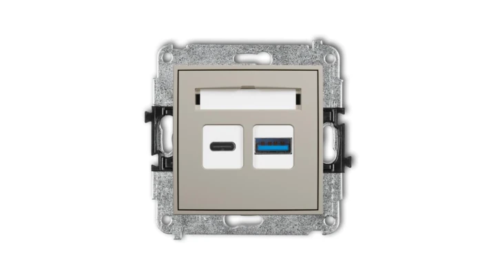 MINI Mechanizm ładowarki USB podwójnej USB C + USB A, 30W max. taupe 60MCUSB-10