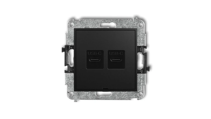 MINI Mechanizm ładowarki USB podwójnej 2xUSB C, 30W max., bez pola opisowego czarny mat 12MCUSBBO-9