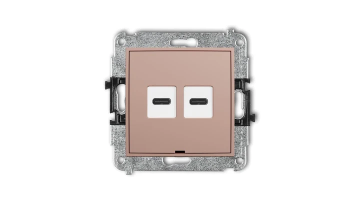 MINI Mechanizm ładowarki USB podwójnej 2xUSB C, 30W max., bez pola opisowego łososiowy 62MCUSBBO-9