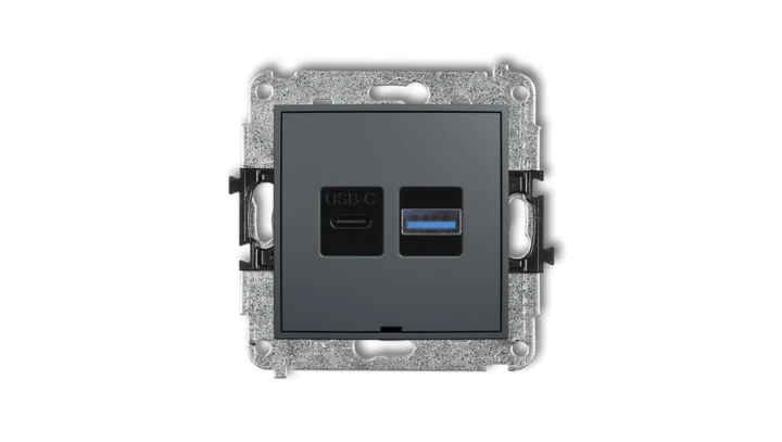 ICON Mechanizm ładowarki USB podwójnej USB C + USB A, 30W max., bez pola opisowego grafitowy mat 28ICUSBBO-10