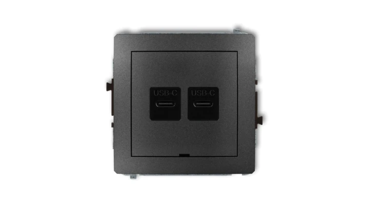 DECO Mechanizm ładowarki USB podwójnej 2xUSB C, 30W max., bez pola opisowego grafitowy 11DCUSBBO-9