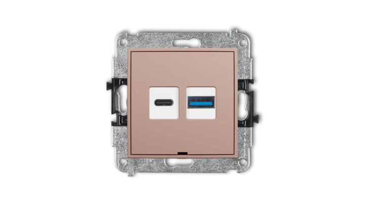 ICON Mechanizm ładowarki USB podwójnej USB C + USB A, 30W max., bez pola opisowego łososiowy 62ICUSBBO-10