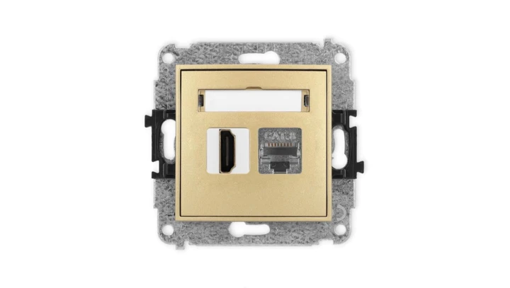 MINI Mechanizm gniazda pojedynczego HDMI 2.1, 8K + gniazda komp. poj. 1xRJ45, kat. 8, ekranowany, 8-stykowy złoty 29MGHK-88