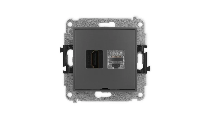 MINI Mechanizm gniazda HDMI 2.1, 8K + gniazda 1xRJ45, kat. 8, ekranowany, 8-stykowy, bez opisu grafitowy mat 28MGHKBO-88