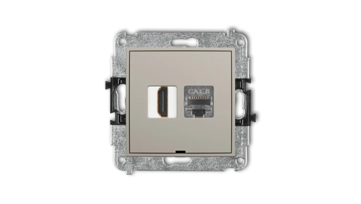 ICON Mechanizm gniazda HDMI 2.1, 8K + gniazda 1xRJ45, kat. 8, ekranowany, 8-stykowy, bez pola opisowego taupe 60IGHKBO-88