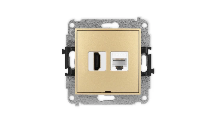 ICON Mechanizm gniazda HDMI 2.1, 8K + gniazda komp. poj. 1xRJ45, kat. 6A, 8-stykowy, bez pola opisowego złoty 29IGHKBO-86A