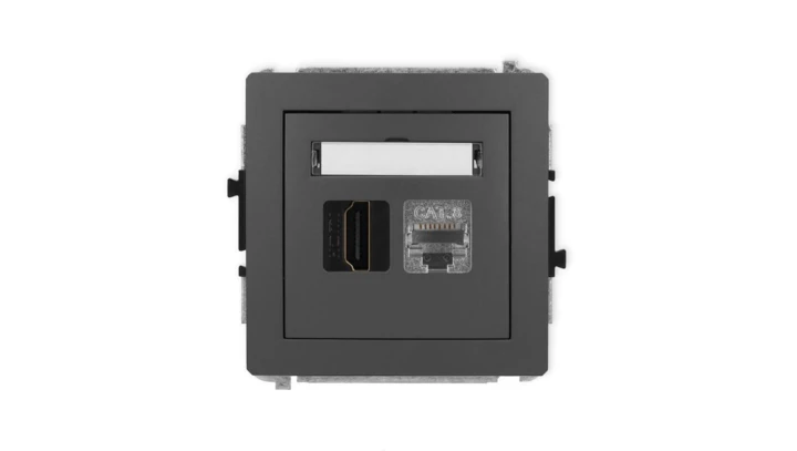 DECO Mechanizm gniazda HDMI 2.1, 8K + gniazda komp. poj. 1xRJ45, kat. 8, ekranowany, 8-stykowy grafitowy mat 28DGHK-88