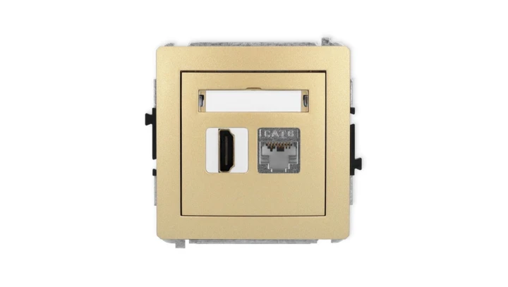 DECO Mechanizm gniazda pojedynczego HDMI 2.0, 4K + gniazda komp. poj. 1xRJ45, kat. 6, ekranowany, 8-stykowy złoty 29DGHK-46